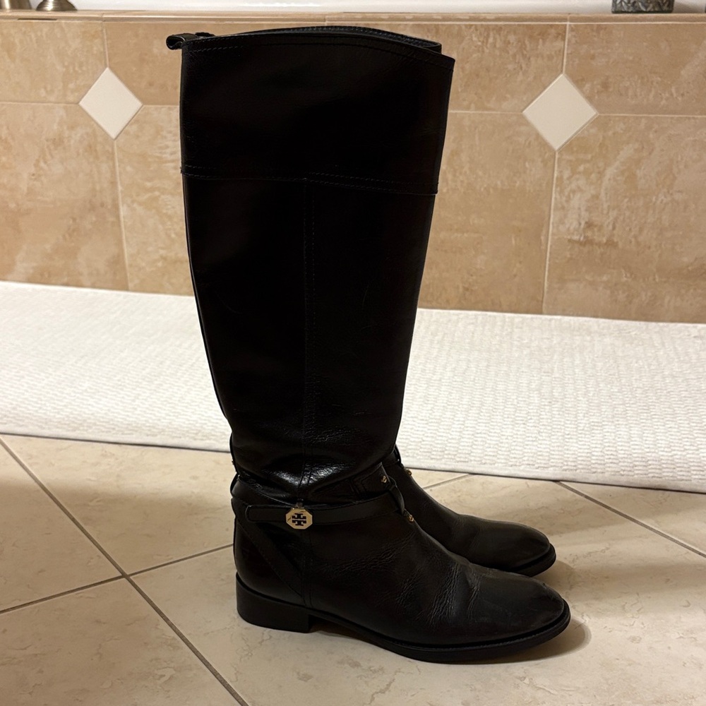 Tory Burch Black Leather Riding Boots